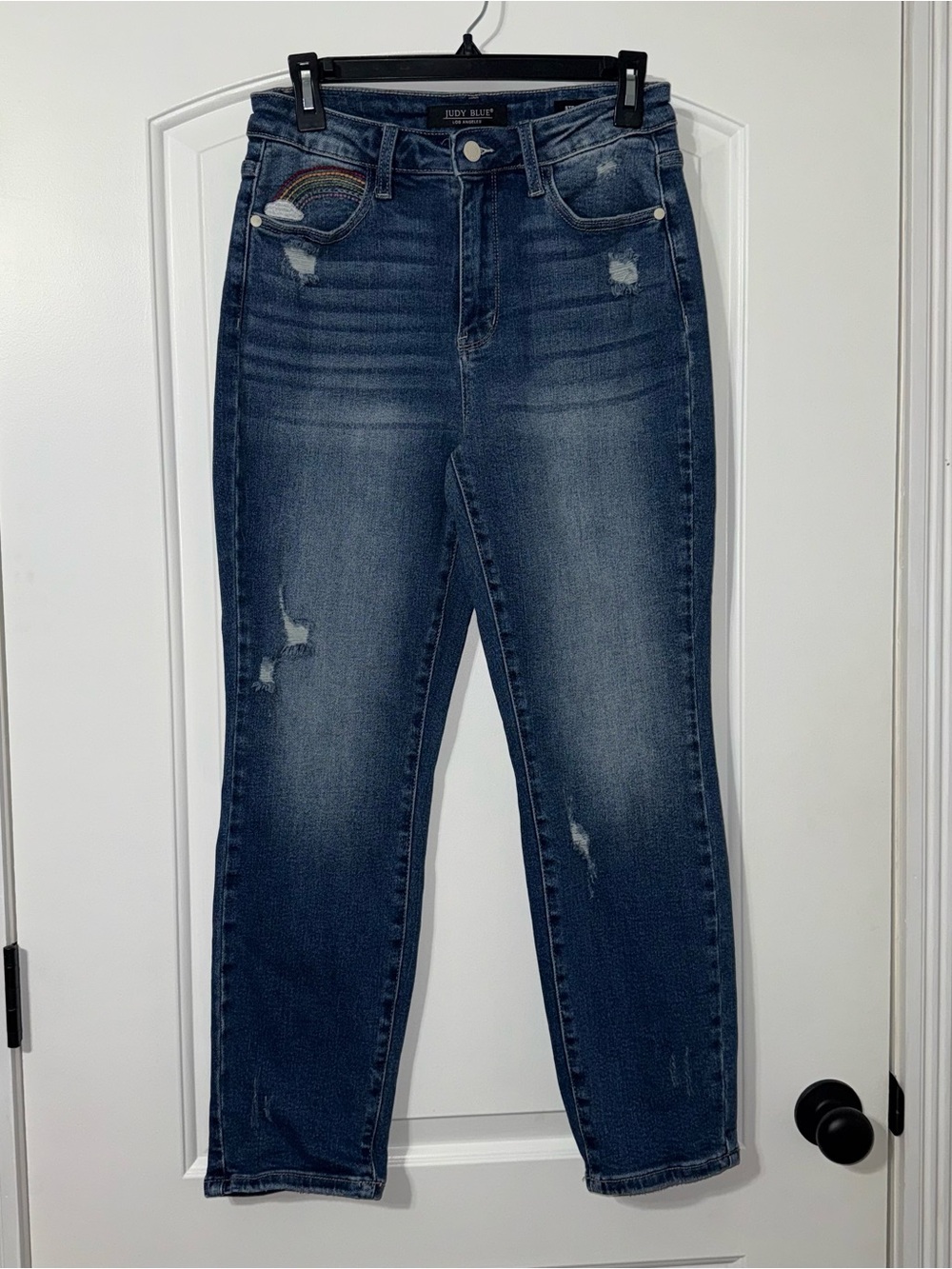 Judy Blue High Waisted Straight Leg Jeans Women’s Size 7 / 28 Rainbow Embroider